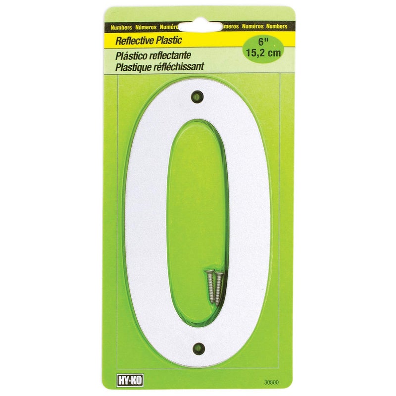 Hy-Ko 6â€ Classic Reflective Plastic House Number, Modern Raised Numbers for Exterior House, Durable Convenient Marking for Home Address with Included Mounting Hardware for Simple Installation - Image 1